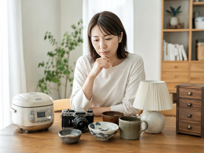 価値が分からない古い品物を確認する様子