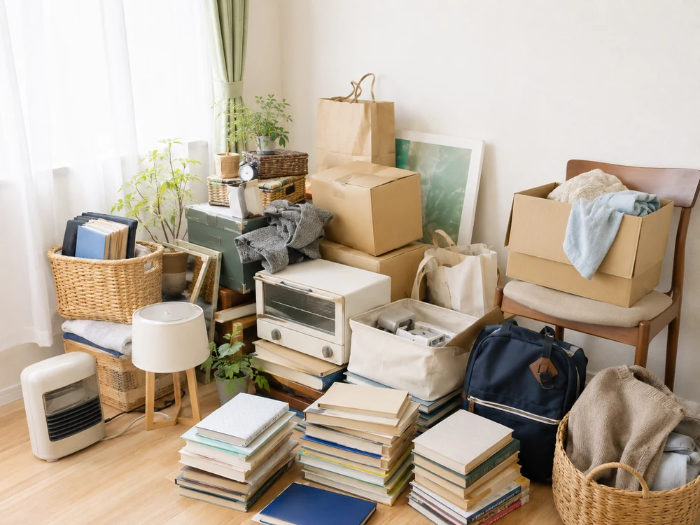 大切な品物を一つずつ確認しながら整理する様子